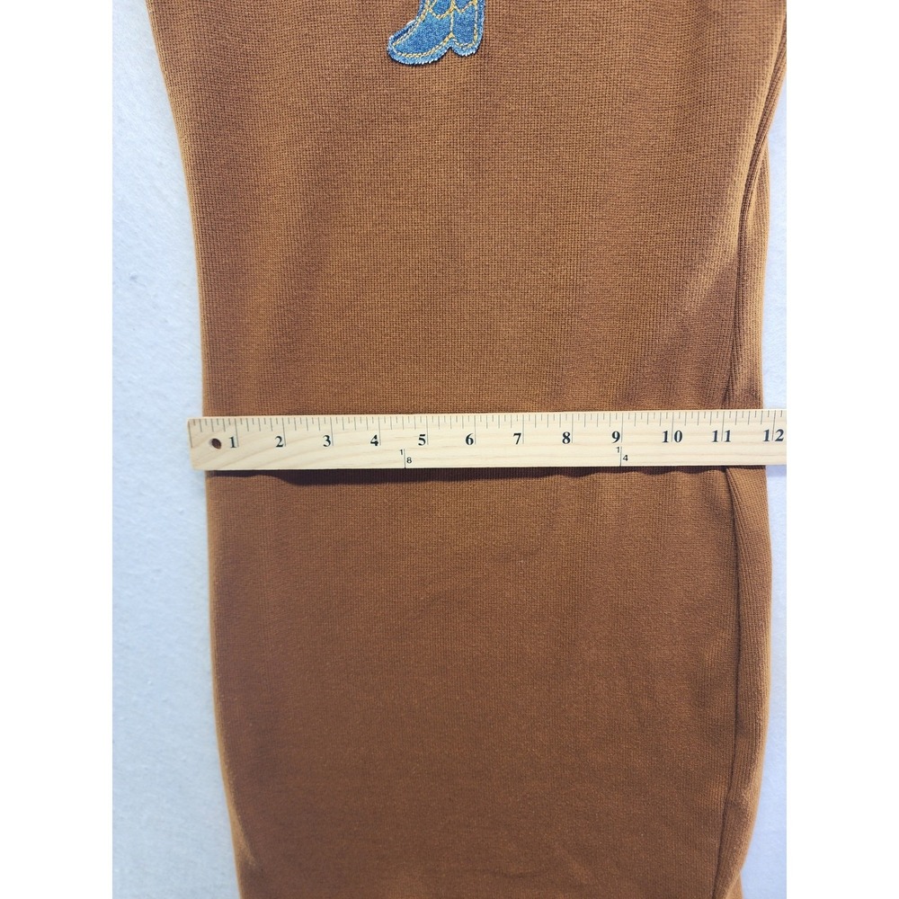 Brown‎ Ribbed Knit Mini Dress Cowboy Boot Patch Small - Picture 3 of 9